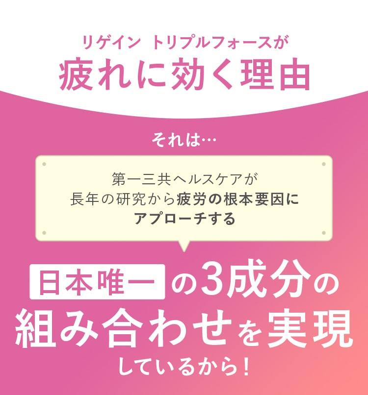 リゲイン トリプルフォースが疲れに効く理由_日本唯一の3成分の組み合わせを実現しているから！
