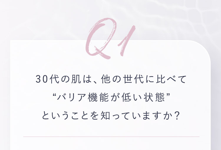 Q1 30代の肌は、他の世代に比べて“バリア機能が低い状態”ということを知っていますか？