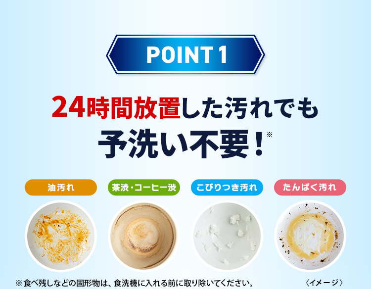 point1 24時間放置した汚れでも予洗い不要