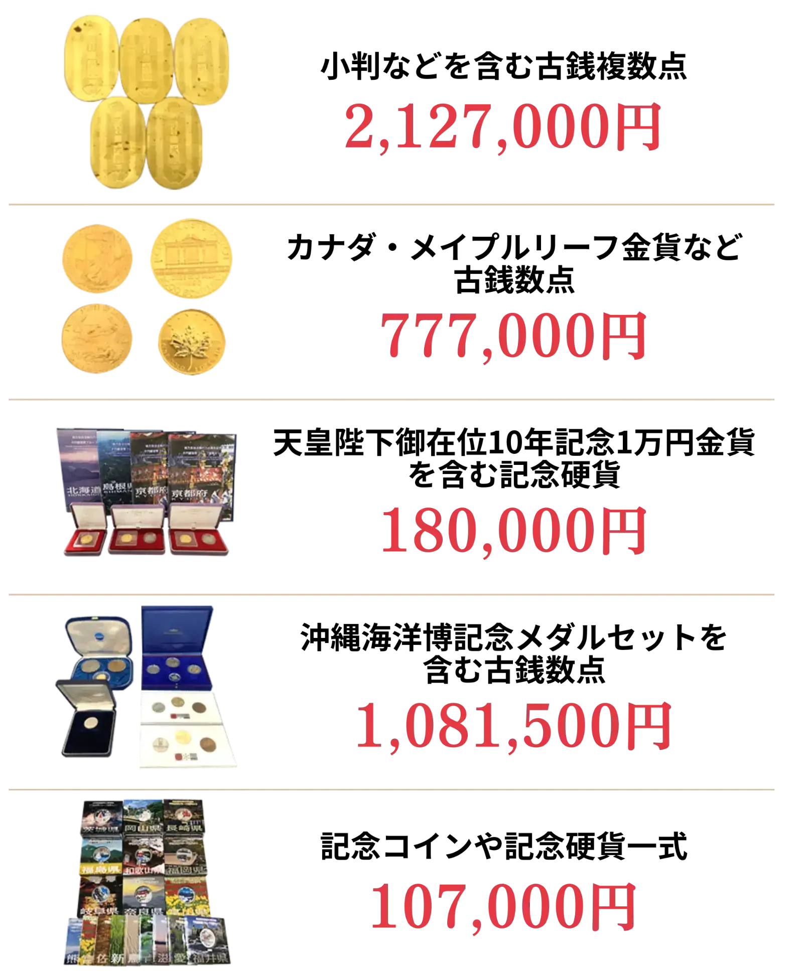 バイセルの古銭買取実績例