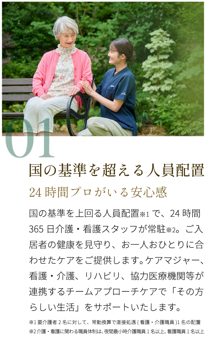 特徴1 国の基準を超える人員配置 24時間プロがいる安心感