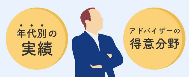 資産運用の相談先で、担当者の年代別の実績や得意分野などを確認して指定できることの重要性を示すイメージ画像