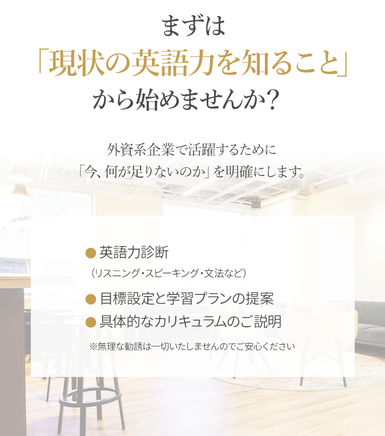 外資系企業で活躍するために「今、何が足りないのか」を明確にします。