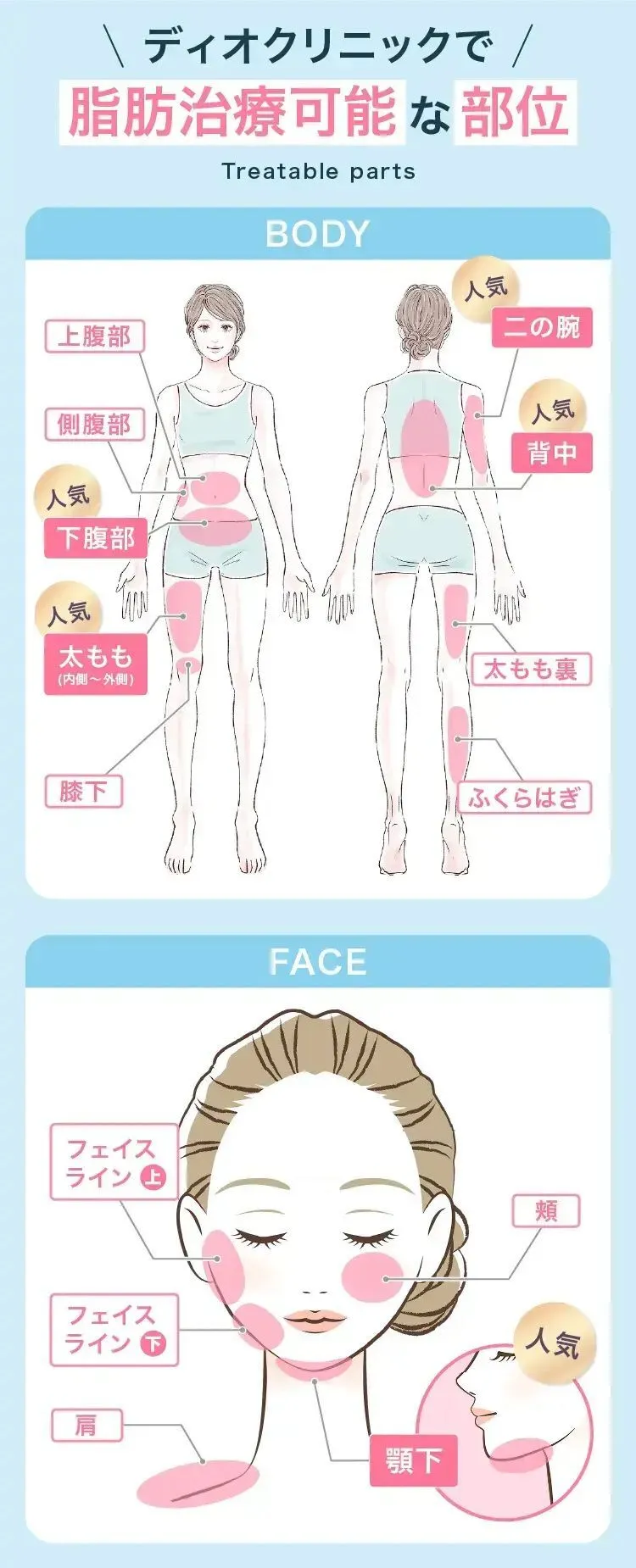 ディオクリニックで脂肪治療可能な部位