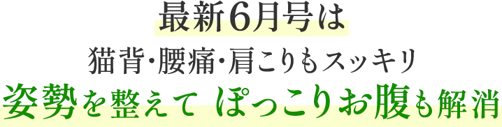 最新6月号は 猫背・腰痛・肩こりもスッキリ姿勢を整えてぽっこりお腹も解消