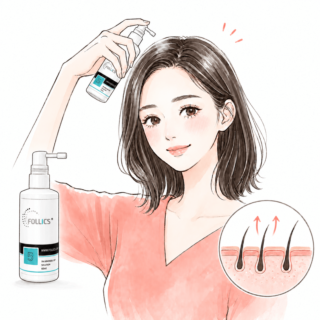 女性が頭皮に薬を塗るイラスト