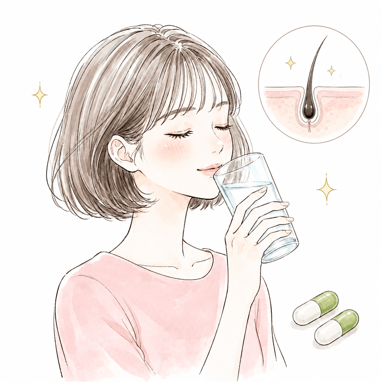 女性が薬を飲むイラスト
